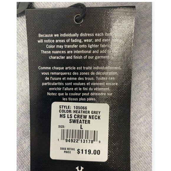 Men’s True Religion Y2K Heather Grey Crewneck Sweater Size L – NWT - Picture 4 of 5